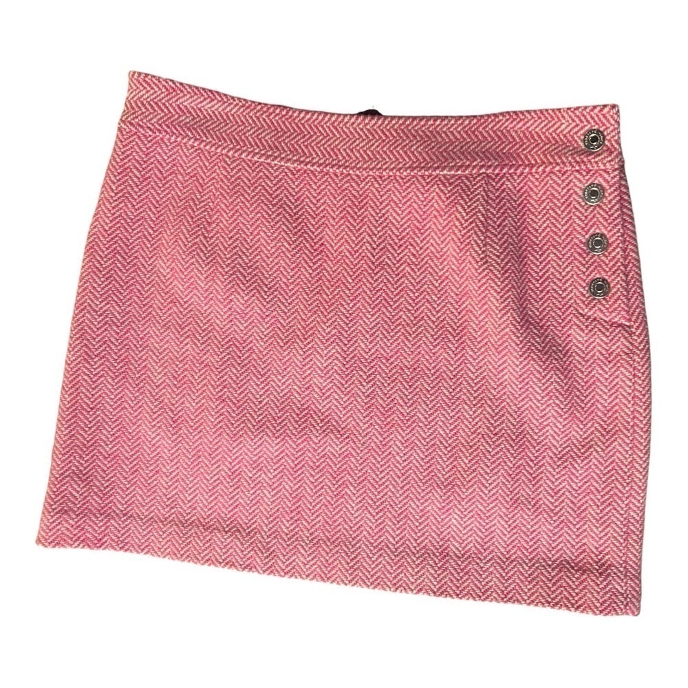 Vineyard Vines Pink Herringbone Wool Skirt Short Button Closure 8
